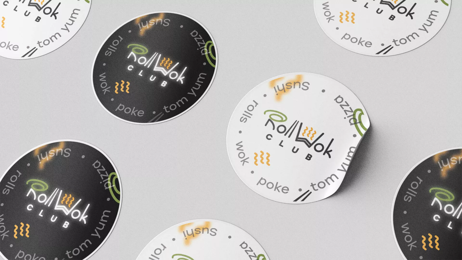 Разработка наклеек для суши-бара «Roll Wok Club» в Усолье-Сибирском